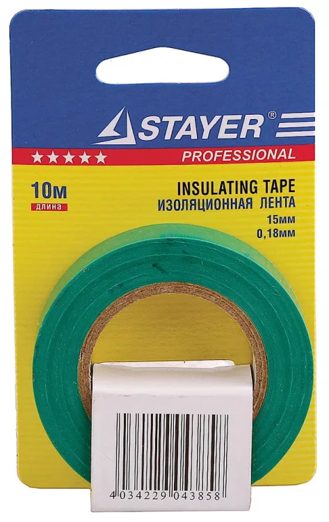 Изолента, STAYER Profi 12292-G-15-10, ПВХ, на карточке, 15мм х 10м х 0,18мм, зеленая 12292-G-15-10 купить в Нижневартовске
