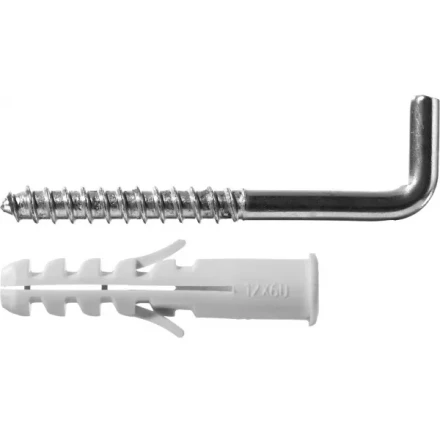 Дюбель ЗУБР "МАСТЕР" распорный полипропиленовый, тип "ЕВРО", в комплекте с шурупом-крюком, 12 х 60 /  8 х 85 мм, 2 шт 30676-12-60 купить в Нижневартовске