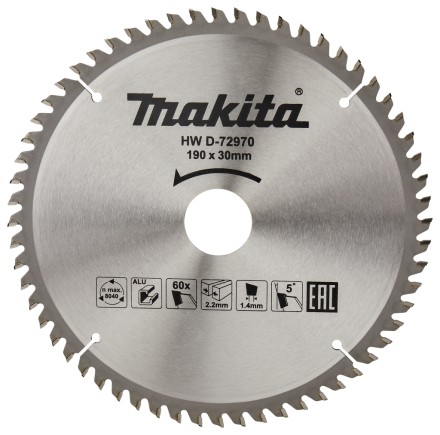Диск пильный для алюминия Makita D-72970, 190x30/20х1.4 мм; 60 зубьев купить в Нижневартовске