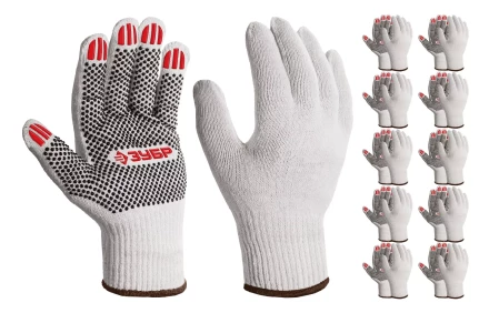 ЗУБР ОПТИМА, XL (10), х/б перчатки с ПВХ покрытием (точка), 10 класс, 10 пар (11440-XL10) купить в Нижневартовске