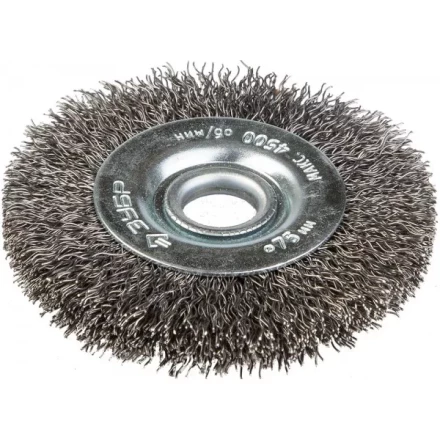 ЗУБР "ЭКСПЕРТ". Щетка дисковая для точильно-шлифовального станка, витая стальная проволока 0,3мм, 75х12,7мм 35185-075_z01 купить в Нижневартовске