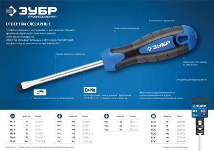 Отвертка ЗУБР "МАСТЕР", хром-ванадиевая сталь, эргономичная двухкомпонентная рукоятка, PH № 2-150мм 25232-2-15 купить в Нижневартовске