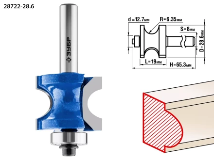ЗУБР 28.6 x 19 мм, радиус 6.3 мм, фреза полустержневая с подшипником, Профессионал (28722-28.6) купить в Нижневартовске