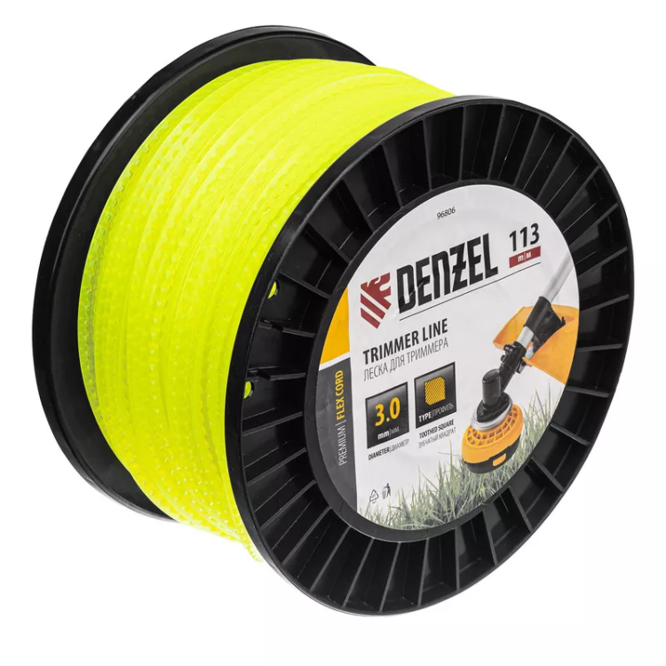 Леска для триммера зубчатый квадрат, 3,0мм х 113м, на DIN катушке FLEX CORD// Denzel 96806 купить в Нижневартовске