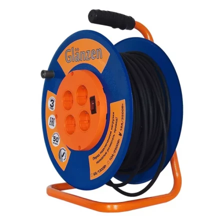 Удлинитель силовой на катушке GLANZEN 4 гн. КГ 3х2,5 ЕВ-50-010 купить в Нижневартовске