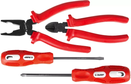 Набор слесарно-монтажного инструмента ЗУБР "МАСТЕР": 2 отвертки, плоскогубцы и бокорезы, 4 предмета 22015-H4 купить в Нижневартовске
