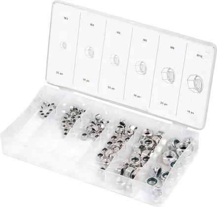 Набор гаек  М5х0,8 М6х0,5 М6х1 М8х1,25 М10х1,25 М12х1,5 мм 150 предм ШУРУПЬ 48140 купить в Нижневартовске