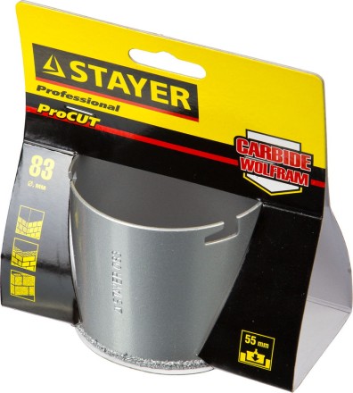Коронка STAYER &quot;PROFESSIONAL&quot; кольцевая с карбидно-вольфрамовой крошкой, d=83мм 33345-83 купить в Нижневартовске