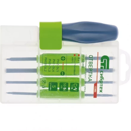 Отвертка со сменными двухсторонними насадками 8 в 1 в пластиковом кейсе CrV Сибртех артикул 13386 купить в Нижневартовске