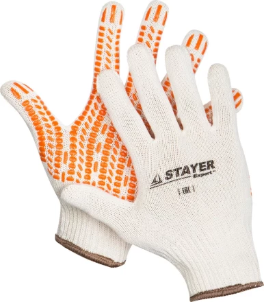Перчатки STAYER "EXPERT" трикотажные с защитой от скольжения, 10 класс, х/б, S-M 11401-S купить в Нижневартовске