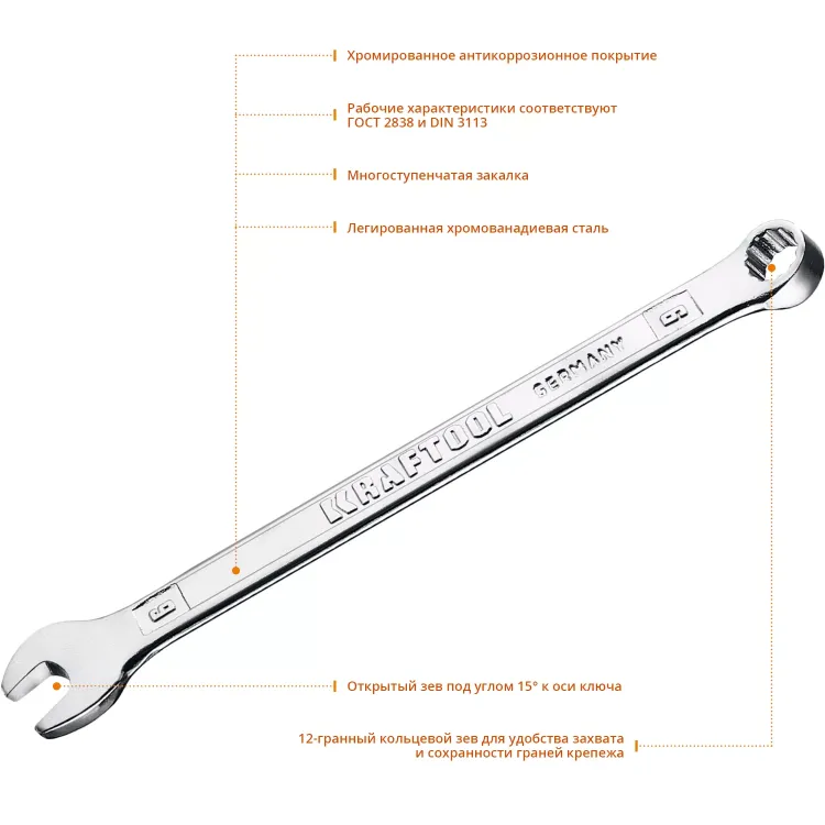 Ключи комбинированные KRAFTOOL, Cr-V, DIN 3113 27079-06 купить в Нижневартовске