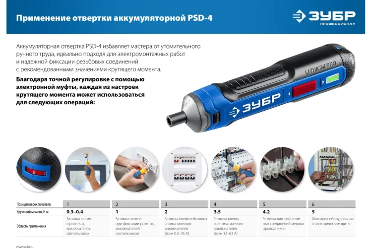 ЗУБР ZUBR GO 4 Vmax, аккумуляторная отвертка, Профессионал (PSD-4) купить в Нижневартовске