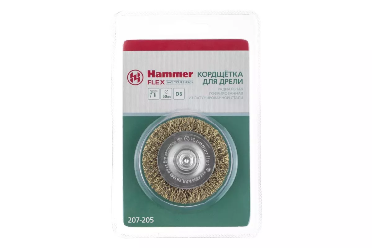 Кордщетка HAMMER плоская 50мм для дрели гофрированная латунированная сталь (207-205) купить в Нижневартовске