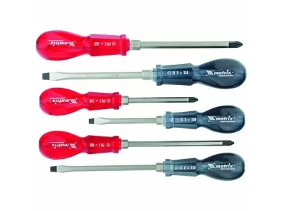 Набор ударных отверток 6штук PH1x75 PH2x100 PH3x150 SL5x75 SL6x100 SL8x150 CrV MATRIX 19113 купить в Нижневартовске