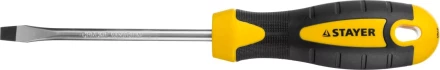 Отвертка STAYER "MASTER" "ТECHNO", двухкомпонентная рукоятка, магнитный наконечник, Cr-V, SL6,0x100мм 2507-06-10_z02 купить в Нижневартовске