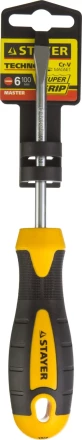 Отвертка STAYER "MASTER" "ТECHNO", двухкомпонентная рукоятка, магнитный наконечник, Cr-V, SL6,0x100мм 2507-06-10_z02 купить в Нижневартовске