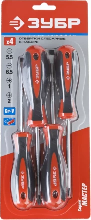 Набор ЗУБР "МАСТЕР": Отвертки, Cr-v, эргономичная двухкомпонентная рукоятка, 4шт 25065-H4_z03 купить в Нижневартовске
