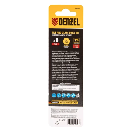 Сверло по керамической плитке Denzel 8 мм, крестовая пластина, шестигранный хвостовик, 728073 купить в Нижневартовске