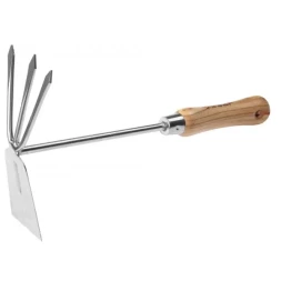Мотыжка ЗУБР "ЭКСПЕРТ" комбинированная из нерж. стали, деревянная ручка из ясеня, прямое лезвие + 3 зубца, 190х80х330мм 4-39472