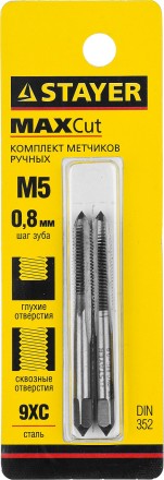 Комплект метчиков STAYER &quot;MASTER&quot;, сталь 9ХС, М5х0,8, 2 шт 28025-05-0.8-H2 купить в Нижневартовске