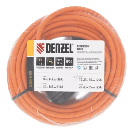 Удлинитель-шнур силовой Denzel Garden Series, ПВС, 10м, 1 розетка 3 x 1,5 мм, 3 м 37407 купить в Нижневартовске