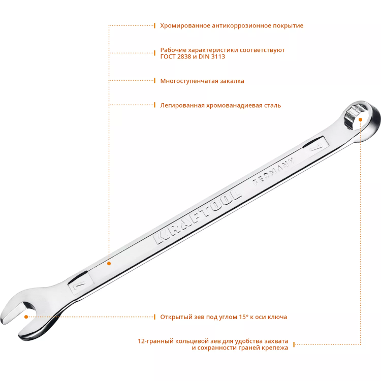 Ключи комбинированные KRAFTOOL, Cr-V, DIN 3113 27079-07 купить в Нижневартовске