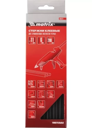 Стержни клеевые, чёрный, 11*200мм, 6 шт./упак. MATRIX 930721 купить в Нижневартовске