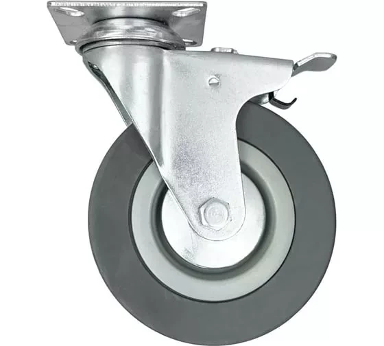 Аппаратное поворотное колесо с тормозом HITCH 75*20 резина серая SCgb93 (SZ084837) купить в Нижневартовске