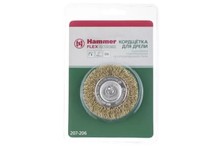 Кордщетка HAMMER плоская 63мм для дрели гофрированная латунированная сталь (207-206) купить в Нижневартовске