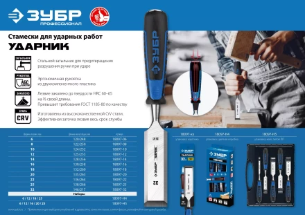 ЗУБР Ударник, 4 предм, набор стамесок-долот, Профессионал (18097-H4) купить в Нижневартовске