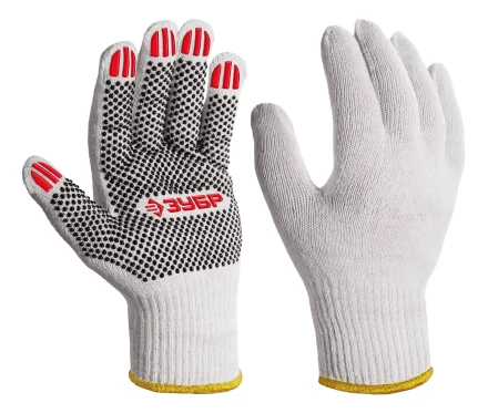 ЗУБР ОПТИМА, L (9), х/б перчатки с ПВХ покрытием (точка), 10 класс (11440-L) купить в Нижневартовске