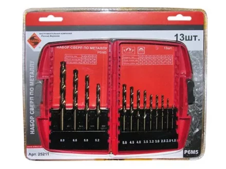 Набор сверл д/мет.Р6М5  13шт.(1,5-8мм) 6/6/36 25211 купить в Нижневартовске