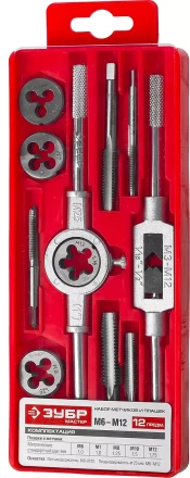 Набор ЗУБР "МАСТЕР" с металлореж. Инстр., метчики однопроходные и плашки М6-М12, оснастка - в пластиковом боксе, 12пред. 28121-H12 купить в Нижневартовске