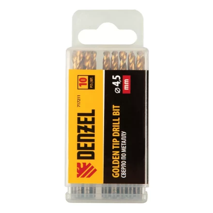 Сверло по металлу, 4,5 мм, HSS-Tin, Golden Tip, 10 шт. Denzel 717211 купить в Нижневартовске