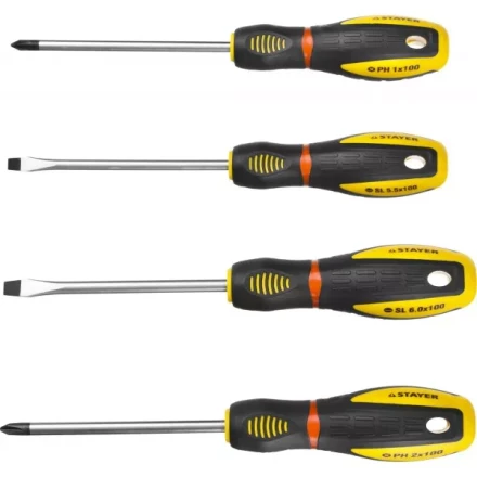 Набор STAYER "PROFESSIONAL" "PROTech": Отвертки, Cr-Mo, эргономичная двухкомпонентная рукоятка, 4шт 25133-H4_z02 купить в Нижневартовске