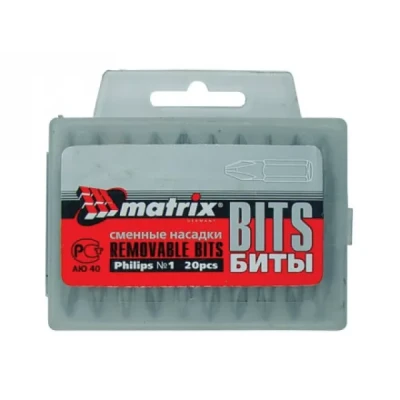 Набор бит Ph2 x 25 мм, сталь 45Х, 20 шт., в пласт. боксе MATRIX 11352