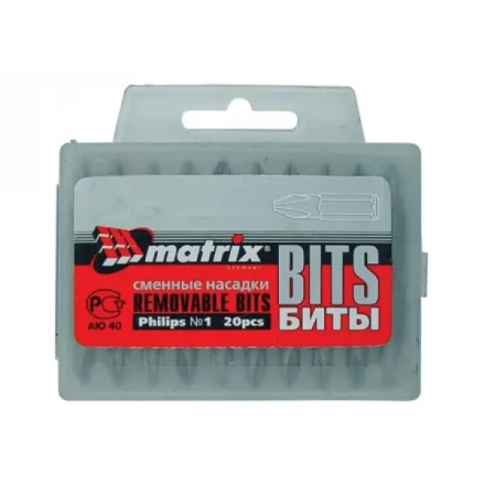 Набор бит Ph2 x 25 мм, сталь 45Х, 20 шт., в пласт. боксе  MATRIX 11352 купить в Нижневартовске