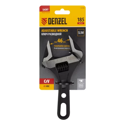Ключ разводной 185 мм Denzel 15754, CrV, кованый, укороченная рукоятка купить в Нижневартовске