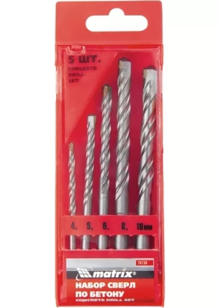 Набор сверл по бетону 4 - 5 - 6 - 8 - 10мм пластиковый кейс MATRIX 70730 купить в Нижневартовске