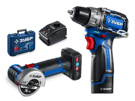 ЗУБР КОМПАКТ #5, набор: дрель-шуруповерт + мини УШМ, BRUSHLESS, 12 В, 45 Н·м, 2 АКБ тип Т7 (4 и 2 А·ч), кейс, Профессионал (DB-121-42AB) купить в Нижневартовске