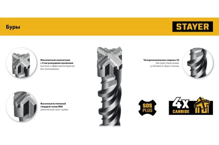 STAYER HERCULES-4Х 6x110 мм, SDS-plus бур (29290-110-06) купить в Нижневартовске
