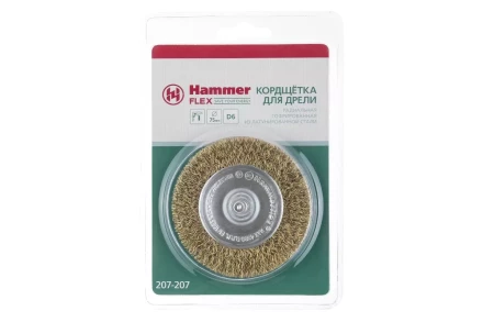 Кордщетка HAMMER плоская 75мм для дрели гофрированная латунированная сталь (207-207) купить в Нижневартовске