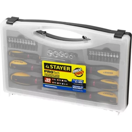 Набор STAYER "PROFESSIONAL" "PROTech": Отвертки, Cr-Mo, двухкомп рукоятка, намагниченные, 32 предмета, в кейсе 25134-H18_z01 купить в Нижневартовске