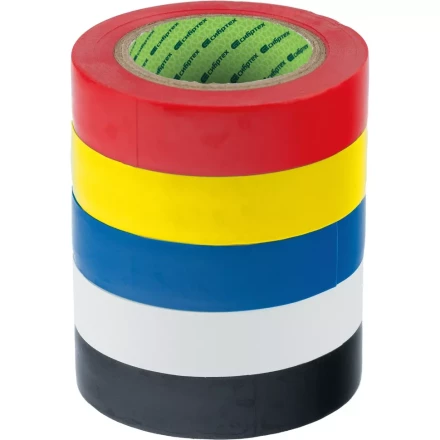 Набор изолент ПВХ цветных 15 мм х 10 м, 5шт/уп, 130 мкм Сибртех 88799 купить в Нижневартовске