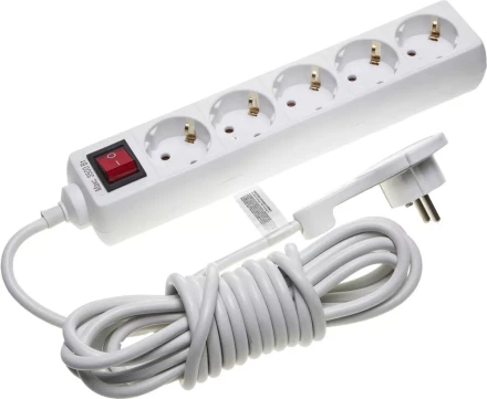 Удлинитель СВЕТОЗАР электрический с заземлением и выключателем, защитные шторки, компактная вилка, евро, 5 гнезд, 5м 55055-5-C купить в Нижневартовске