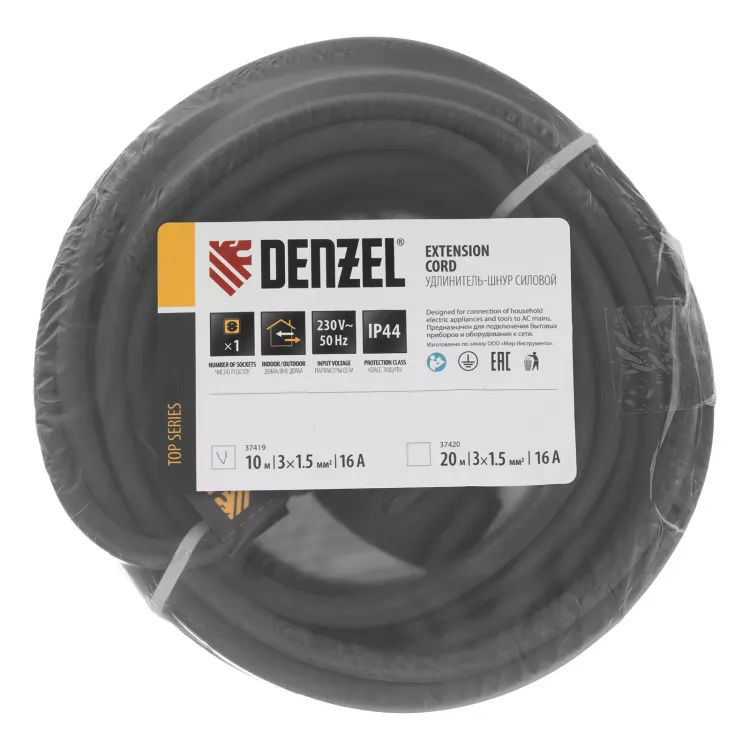 Удлинитель-шнур силовой Denzel Top Series, КГТТ, 10м, 1 розетка, 3 x 1,5 мм, 3 м 37419 купить в Нижневартовске