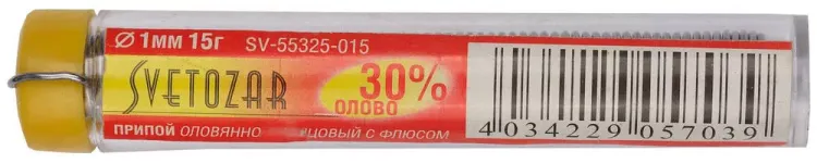 Припой СВЕТОЗАР оловянно-свинцовый, 30% Sn / 70% Pb, 15гр SV-55325-015 купить в Нижневартовске