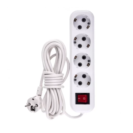 Удлинитель бытовой с заземлением и выключателем 5 м 4 розетки 10 A серия УХз10 Denzel 95978 купить в Нижневартовске