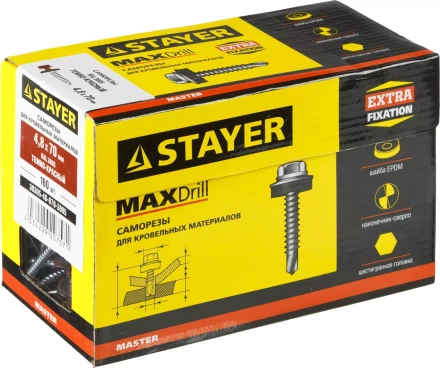 Саморезы СКД кровельные, RAL 3005 темно-красный, 70 х 4.8 мм, 160 шт, для деревянной обрешетки, STAYER 30305-48-070-3005 купить в Нижневартовске