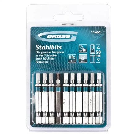 Набор бит HEX 4х50 сталь S2 10 шт GROSS 11463 купить в Нижневартовске